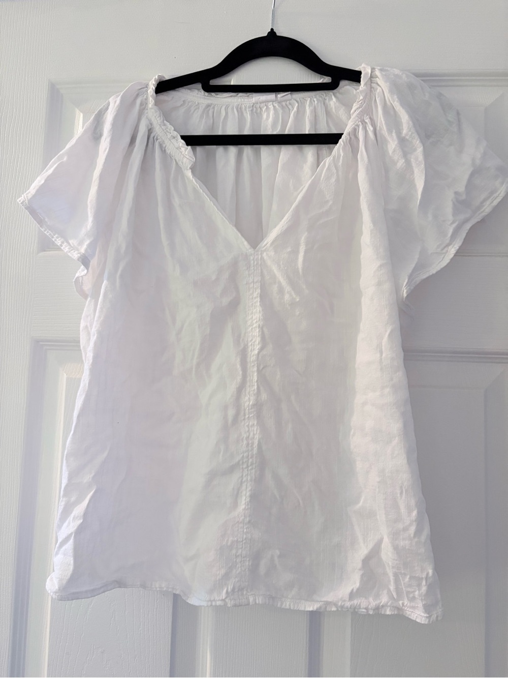 GAP White V-Neck Peasant Blouse